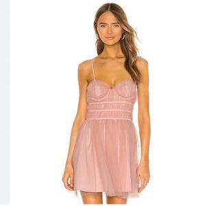 MAJORELLE Blush Satin Dress with Tulle Accents